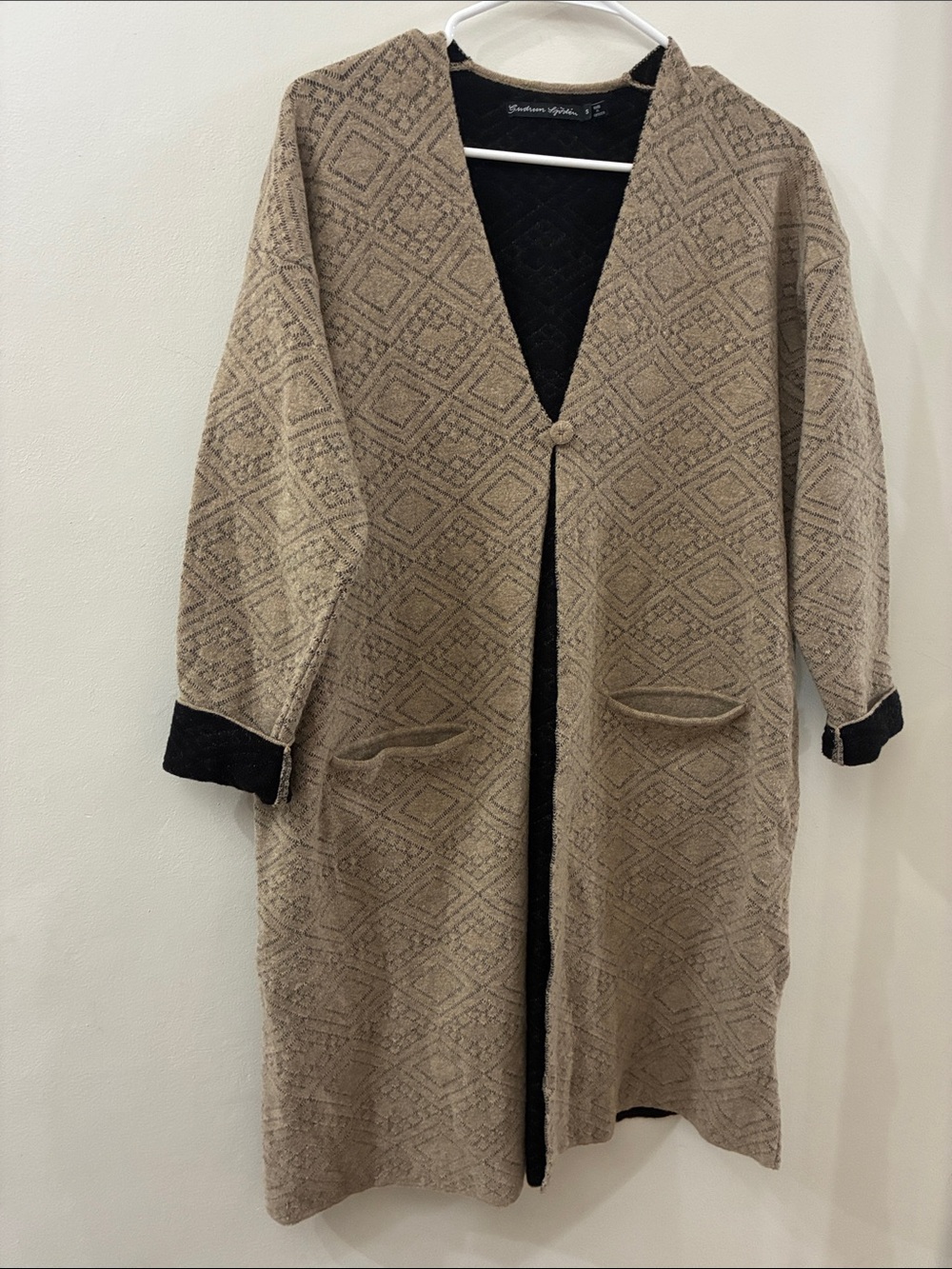 Gudrun Sjoden Neutral Beige Patterned Open-Front Women's Sweater Cardigan - S